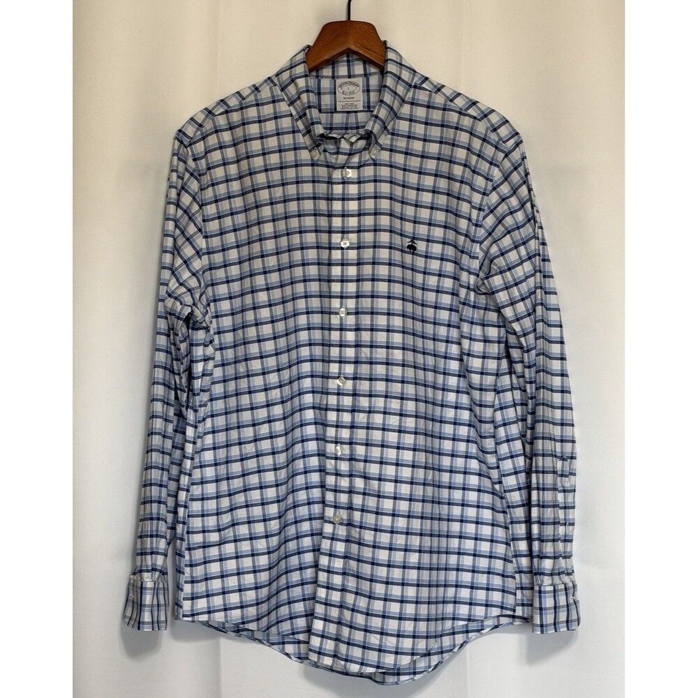 BROOKS BROTHERS Regent fit non-iron 100% American Supima Cotton Blue Plaid Large